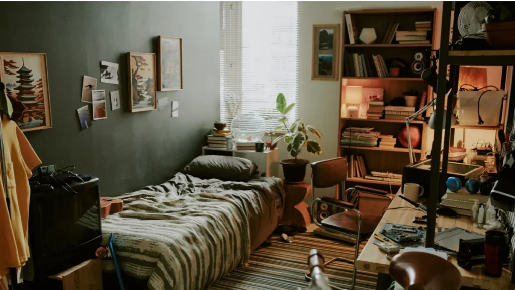 Persona experimentando ansiedad en una habitación desordenada, símbolo del miedo al desorden o ataxofobia.